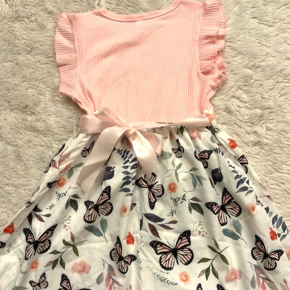 Girls Fly Sleeve Ribbed Butterfly dress - Picture 8 of 8